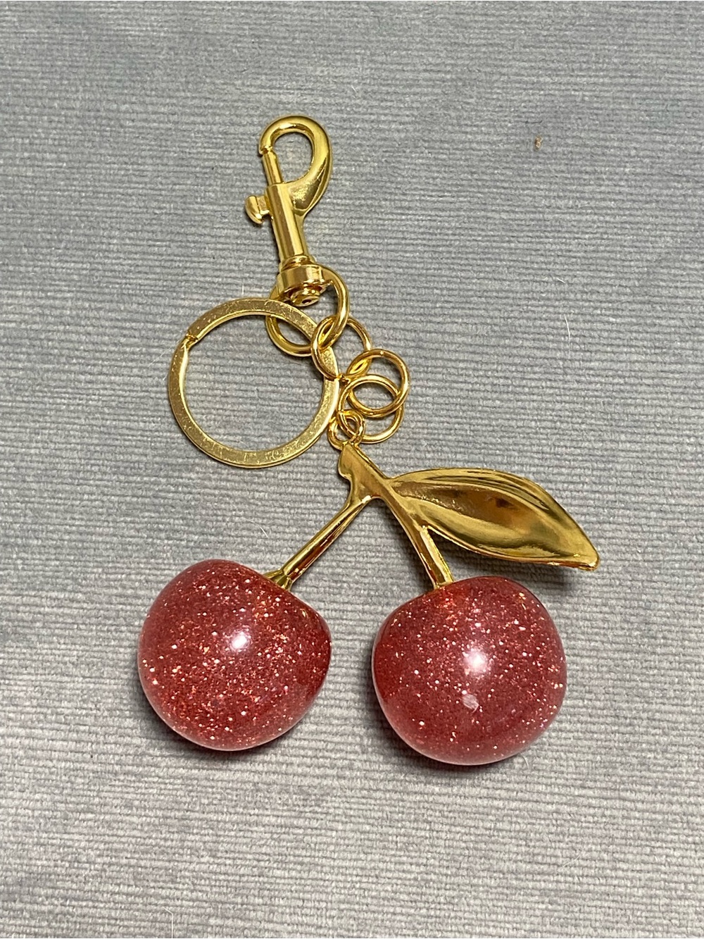 Gold Cherry Keychain with Glitter Pink Charms,New, high quality metal